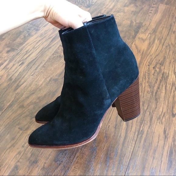 Sam Edelman • Blake suede bootie black leather heeled ankle boot pointed toe - Picture 9 of 16